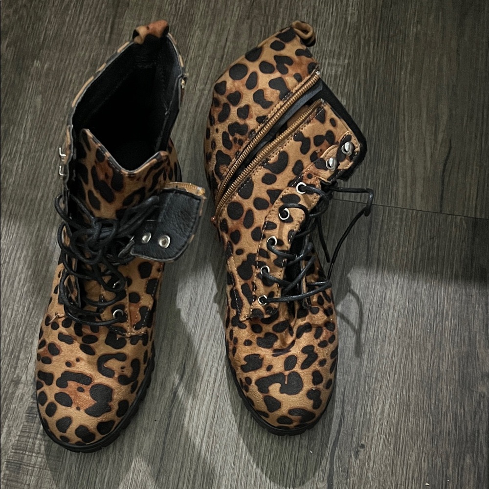 Wild Diva Leopard Print Combat Boots